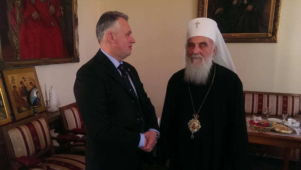 Presidente Selakovic dal Patriarca serbo Irinej Image